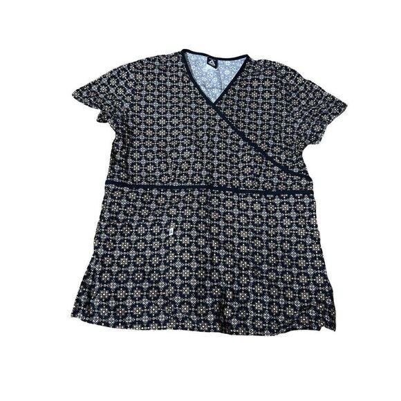 CHEROKEE Studio 3815C scrubs top dental medical nurse vet M black floral wrap - Picture 1 of 6